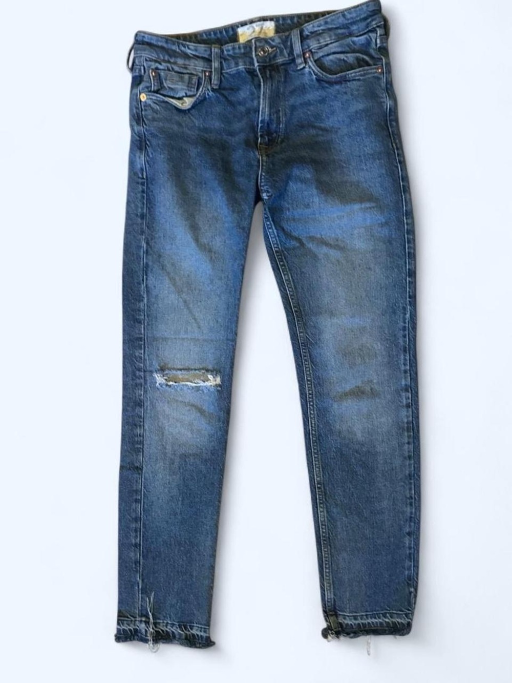 We The Free Women's Blue Skinny Jeans with Knee Distress